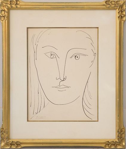 Pablo Picasso ink sketch Juene Femme, signed