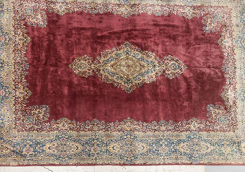 Mauve and Blue Kerman Room-size Carpet