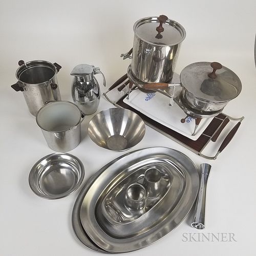 Large Group of Mostly Scandinavian and Mid-century Modern Chromed Metal Tableware.