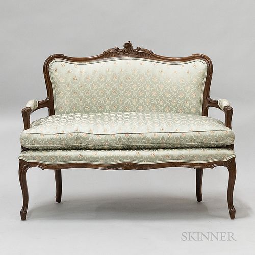 French Provincial-style Carved and Upholstered Fruitwood Settee