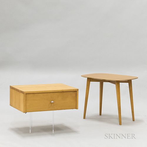 Mid-century Modern Beech Table and a One-drawer Cupboard