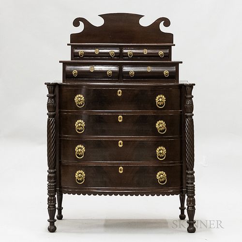 Late Federal Carved Mahogany Bow-front Chest of Drawers