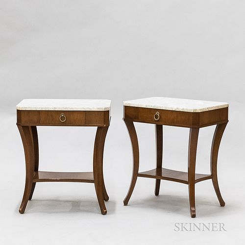 Pair of Cassard Romano Biedermeier-style Fruitwood Veneer Marble-top Stands