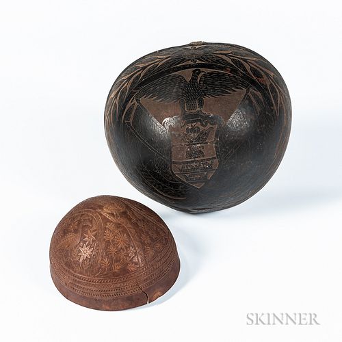 Two Carved Coconut Shell Bowls