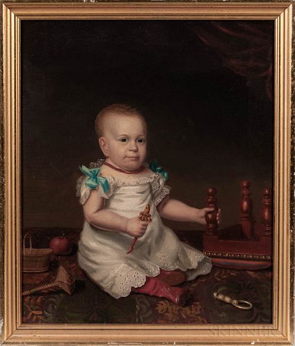 American School, Mid-19th Century    Portrait of a Child with a Rattle