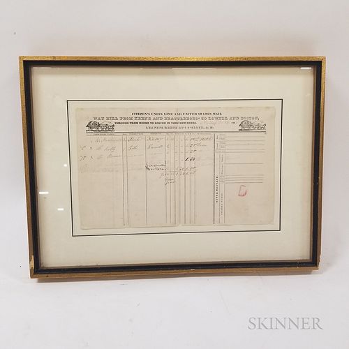 Framed Citizen's Union Line and United States Mail Waybill