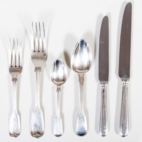 Assembled English Silver Flatware Service, Most Victorian