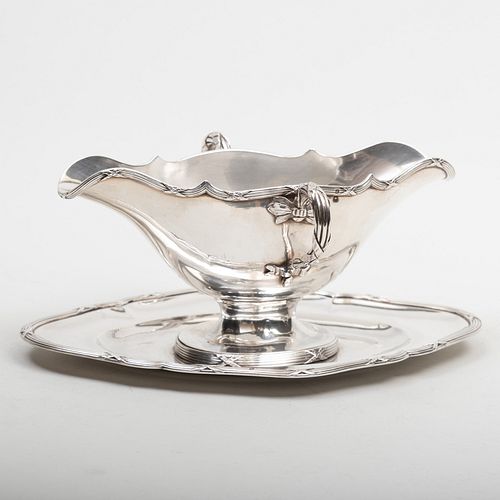 French Silver Double Lipped Sauce Boat on Stand
