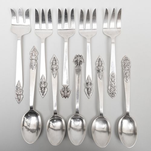 Five Pairs of Thai Silver Servers