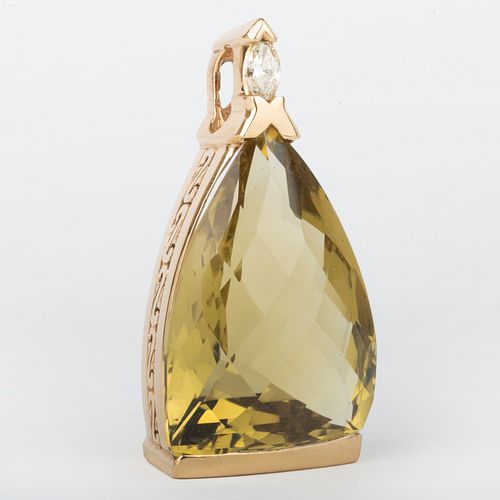 18k Gold, Quartz and Diamond Pendant