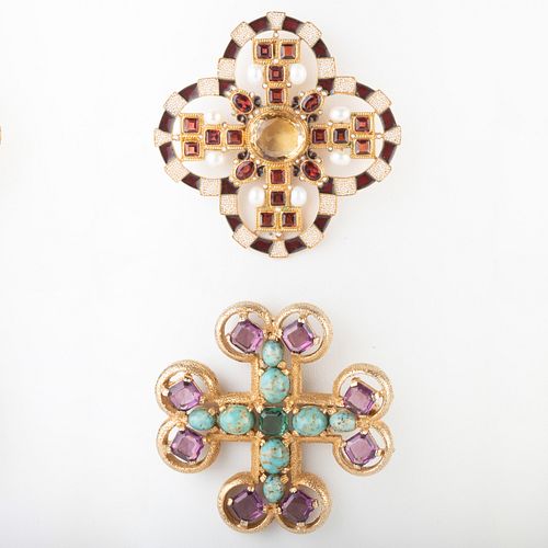 Percossi Enamel and Gem Set Brooch and a Boucher Turquoise and Amethyst Set Brooch