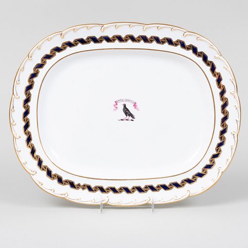 English Gilt-Decorated Porcelain 'Ventis Secundis' Heraldic Platter