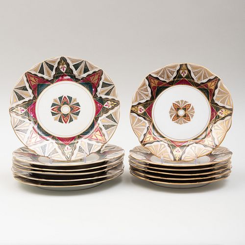 Set of Twelve Austria Gilt Decorated Porcelain Plates in the 'Alhambra' Pattern