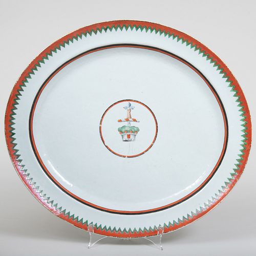 Large Chinese Export Porcelain Oval Armorial Platter