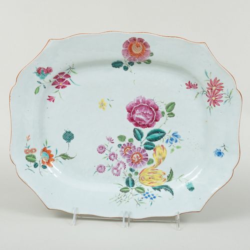 Chinese Export Famille Rose Porcelain Shaped Rectangular Platter