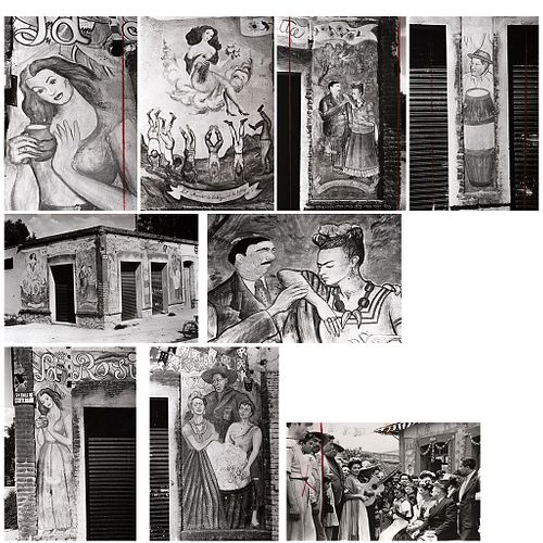 UNIDENTIFIED PHOTOGRAPHER, D. Rivera y F. Kahlo en murales de pulquería La Rosita, Vintage prints, Varying sizes, Pieces: 9