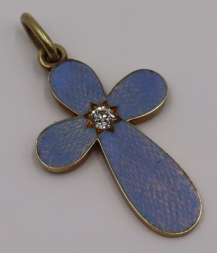 JEWELRY. Russian Gold and Guilloche Enamel Cross