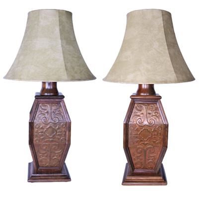 Pair of King Ranch Carved Wooden Lamps