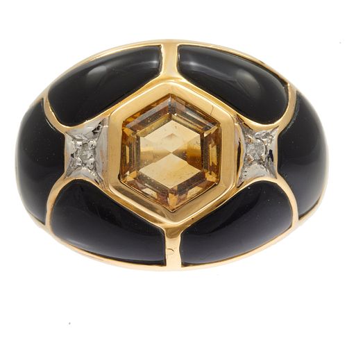 Diamond, Citrine, Black Onyx, 14k Yellow Gold Ring