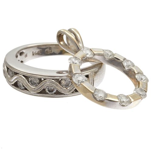 Diamond, 14k White Gold Ring with Pendant