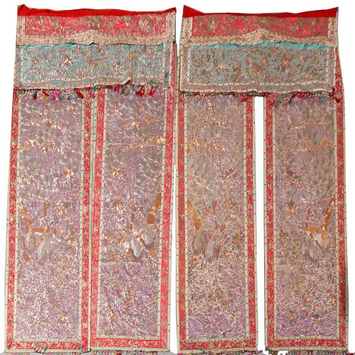 Pair of Large Embroidered Silk Wall Hangings, 19th Century