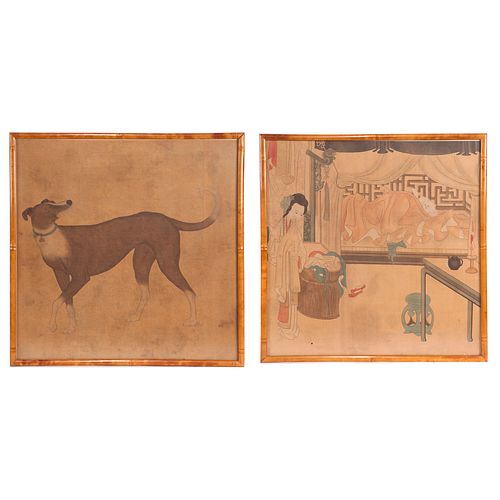 Two Qing Court Style Watercolor Paintings, 20th Century 