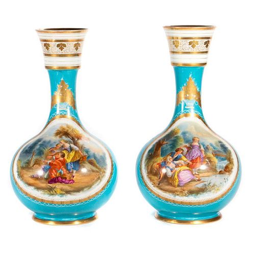 A pair of early 20th-century European painted porcelain vases