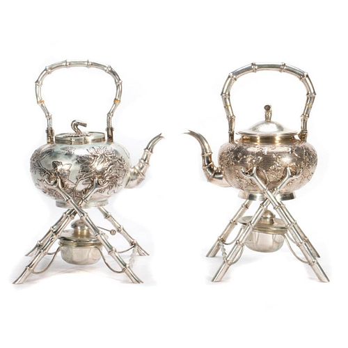 Late 19th/early 20th Chinese silver teapots and stands