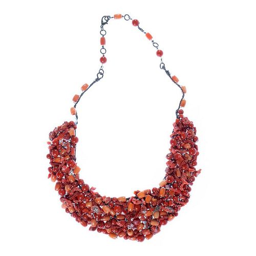Coral and metal bib necklace