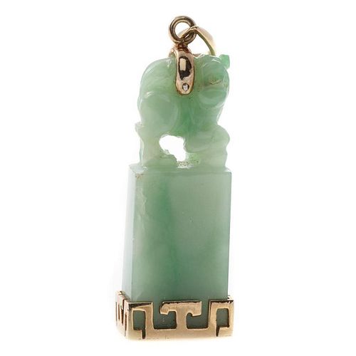 Jade and 14k gold chop pendant
