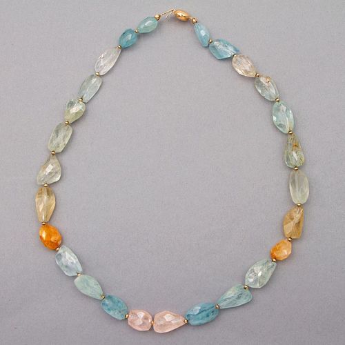 Faceted semi-precious bead and 14k gold necklace