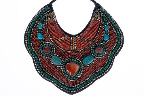 Tribal coral, turquoise, and glass necklace