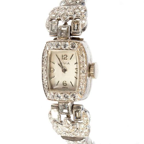 Vintage diamond and platinum ladies wristwatch