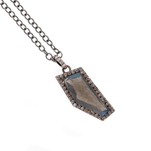 Labradorite, diamond, oxidized silver pendant & chain