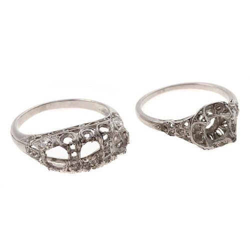 Two Art Deco platinum semi-mount rings