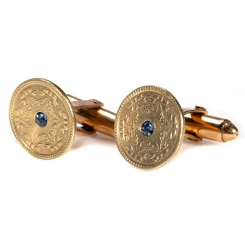 Pair of vintage sapphire and 14k gold cufflinks