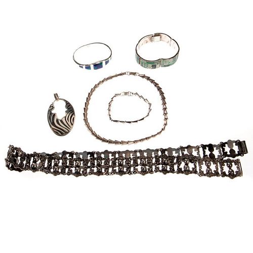 Collection of stone-set, sterling silver jewelry, Mexico