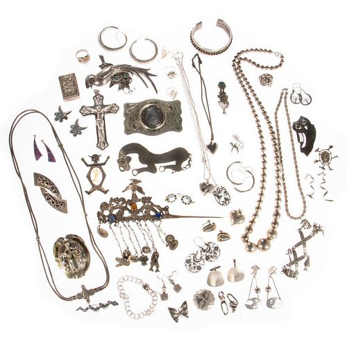 Collection of silver and metal jewelry & accessories