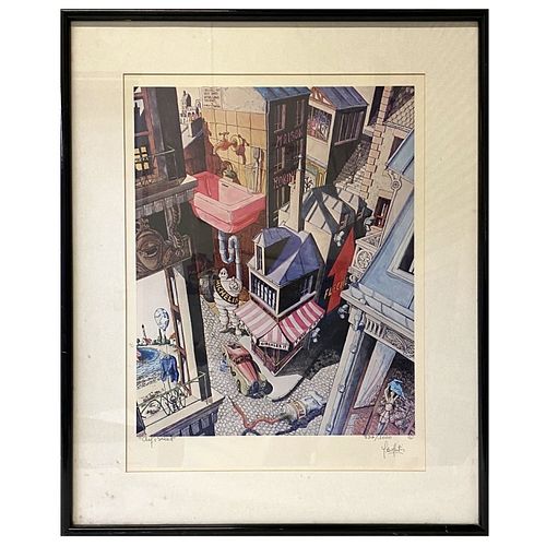 Lithograph Michelin Man Numbered City Scene