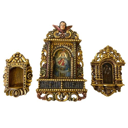 (3) Three Spanish Icons In Gilt Wooden Frames
