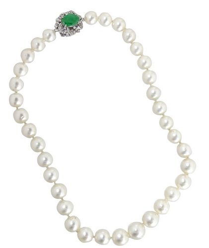 Exceptional South Sea Pearl Necklace Jade Clasp