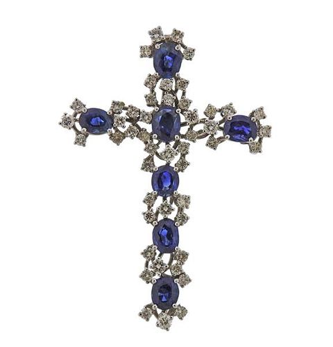 18K Gold Diamond Sapphire Cross Pendant
