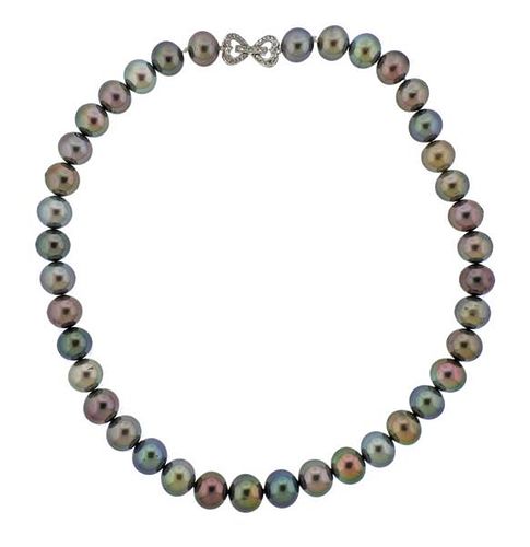 18K Gold Diamond Tahitian Pearl Necklace