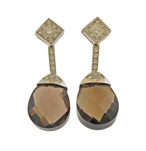 Marisa Cano 18K Gold Diamond Smoky Quartz Earrings 