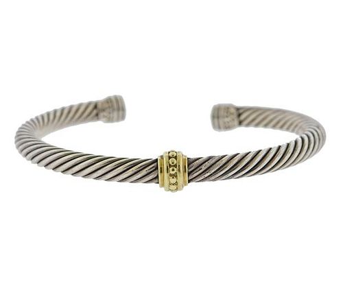 David Yurman Silver 14k Gold Cable Cuff Bracelet