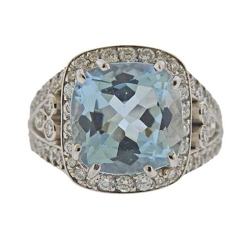18k Gold 6.15ct Aquamarine Diamond Ring 
