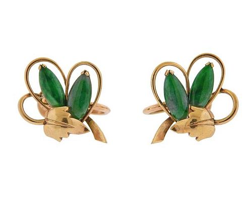 Retro 1940s Jade Gold Earrings