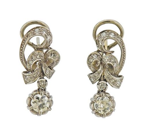 Mid Century Platinum Diamond Drop Earrings 