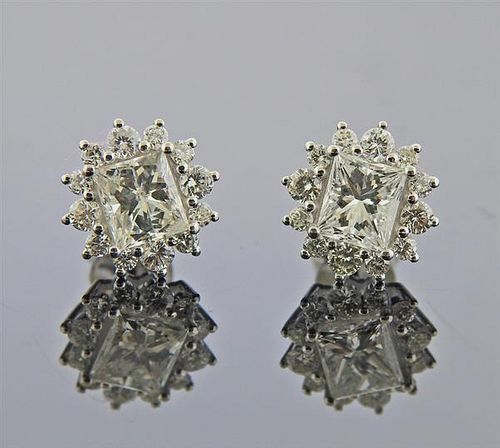 18k Gold Princess Cut Diamond Earrings 