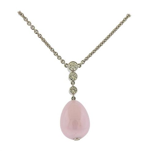 18k Gold Diamond Pink Stone Egg Pendant Necklace 